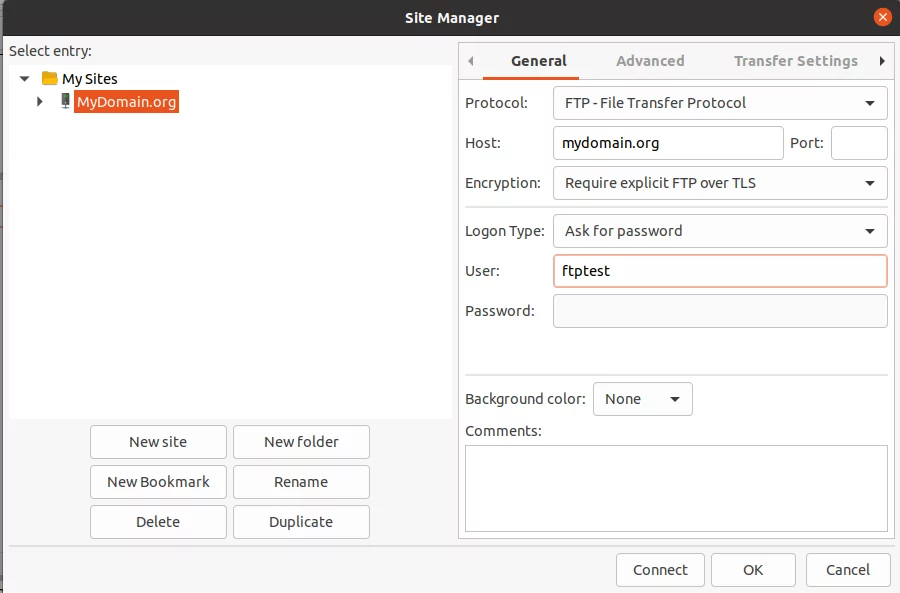 Test the vsftpd configuration with FileZilla
