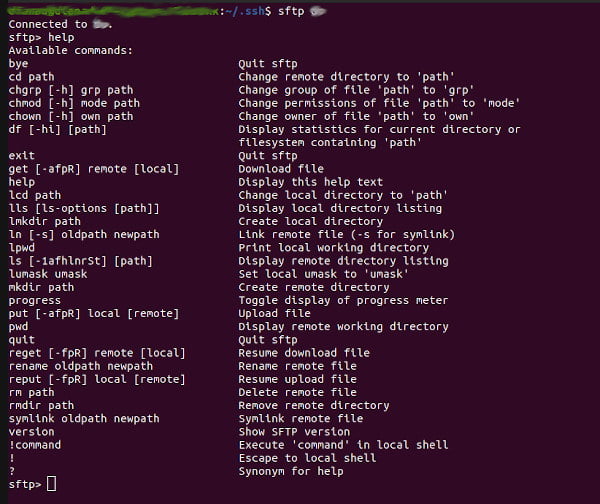 sftp has the same set of commands as ftp